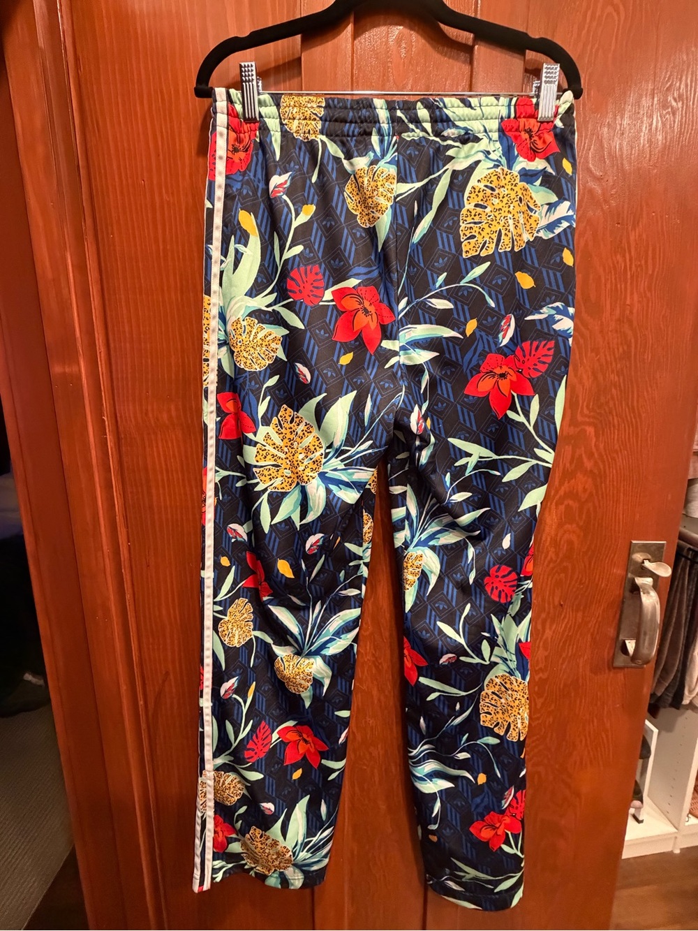 adidas Navy Floral Track Pants with Red & Mint Details - Picture 2 of 7
